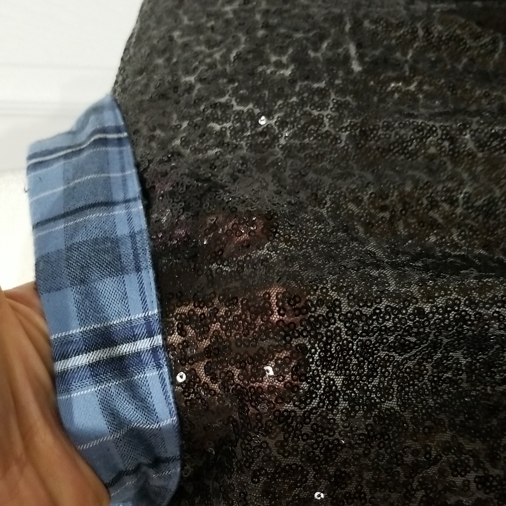 Embossed Sequin Back Checkered Flannel Tunic Shirt - image 7